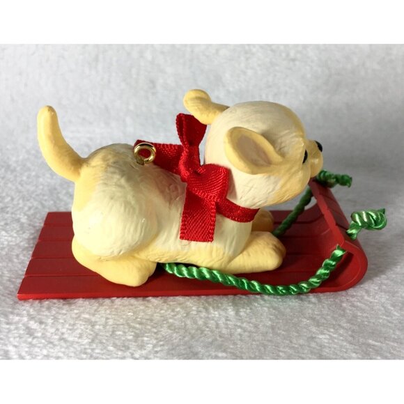 1993 Hallmark Keepsake Puppy Love Christmas Ornament #3 Golden Retriever on Sled - Picture 2 of 5